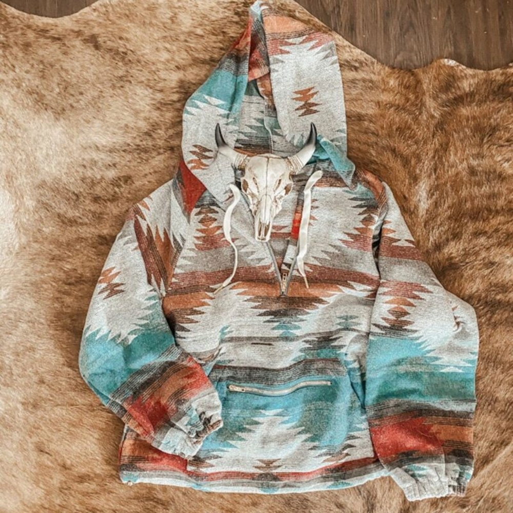 Western style geometric print hoodie, sweatshirt